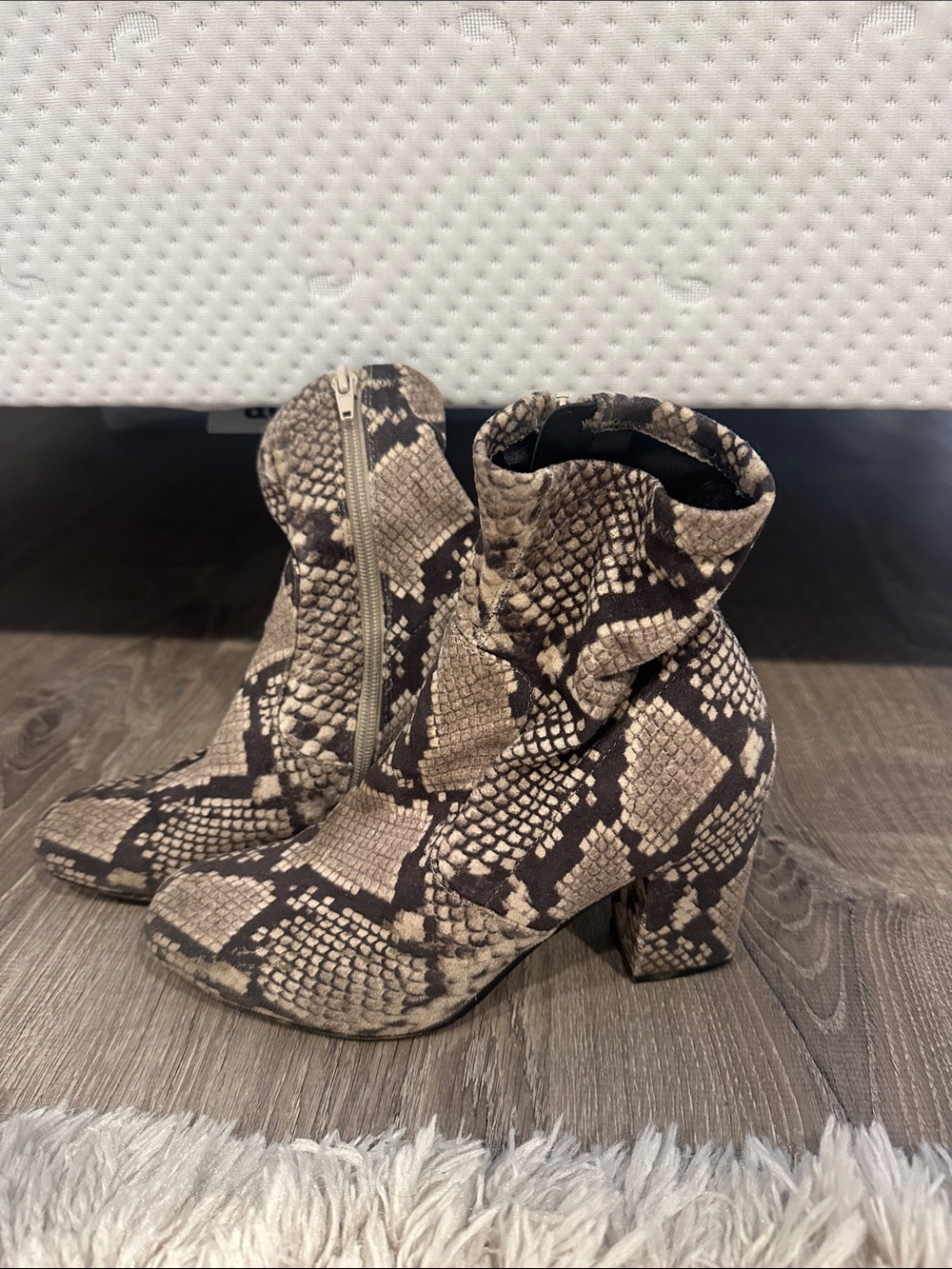 Steve Madden Taupe and Black Snake Print Ankle Booties